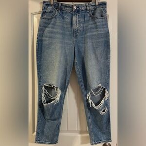 American Eagle Strigid Ripped Knee Mom Jeans 14 Short